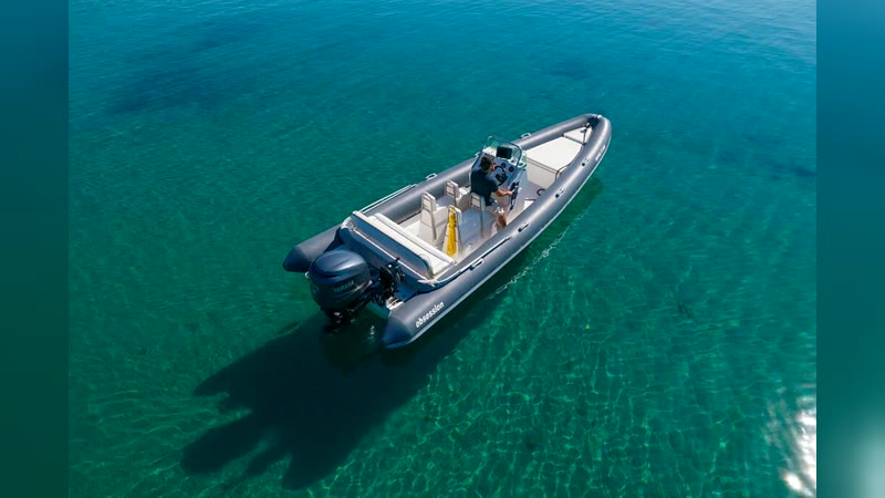 Obsession 7.40 RIB with the skipper, aerial view