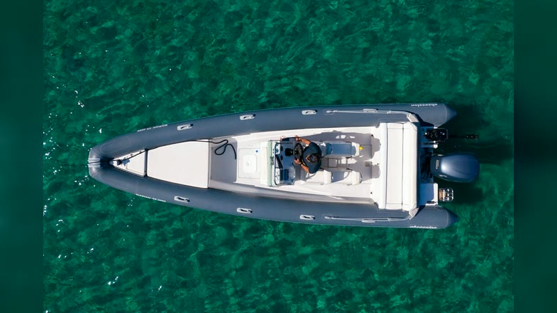 Obsession 7.40 RIB from above showing the open layout