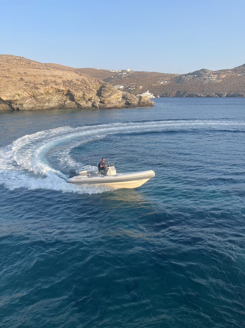 Chase boat — the agile Diverib 550 underway in the Saronic